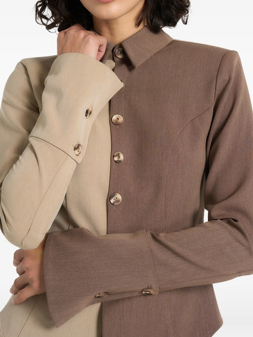 Manière De Voir Sonia in taupe bruin tweekleurig blouse Beige