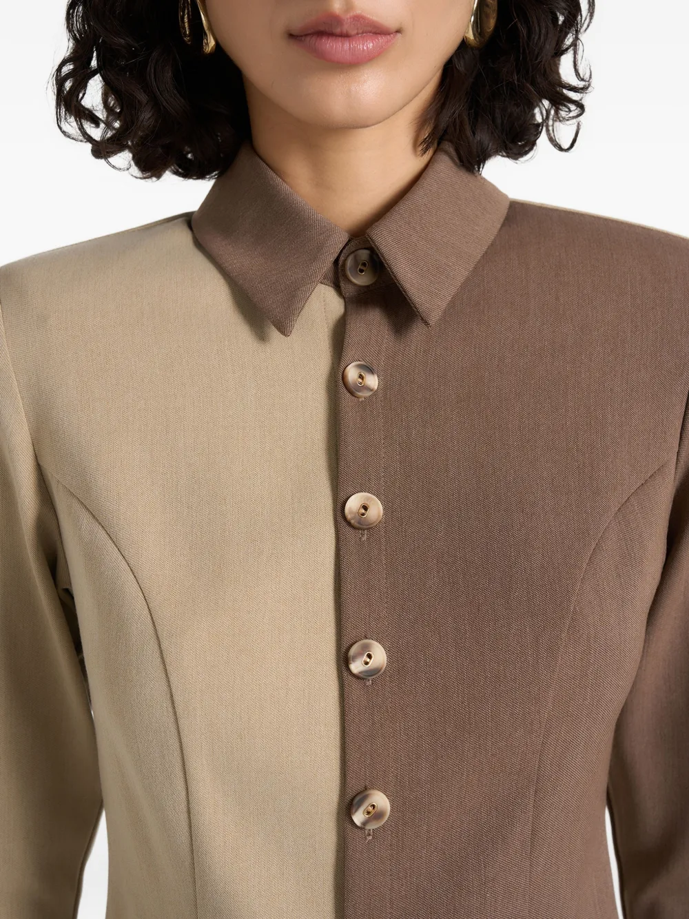 Manière De Voir Sonia in taupe bruin tweekleurig blouse Beige