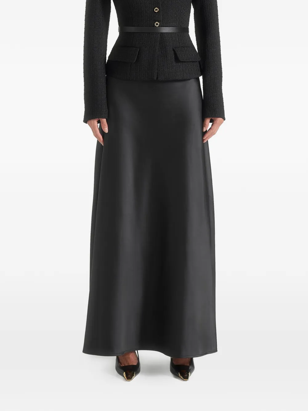 Manière De Voir Grace in black boucle and satin-belted blazer maxi dress - Nero