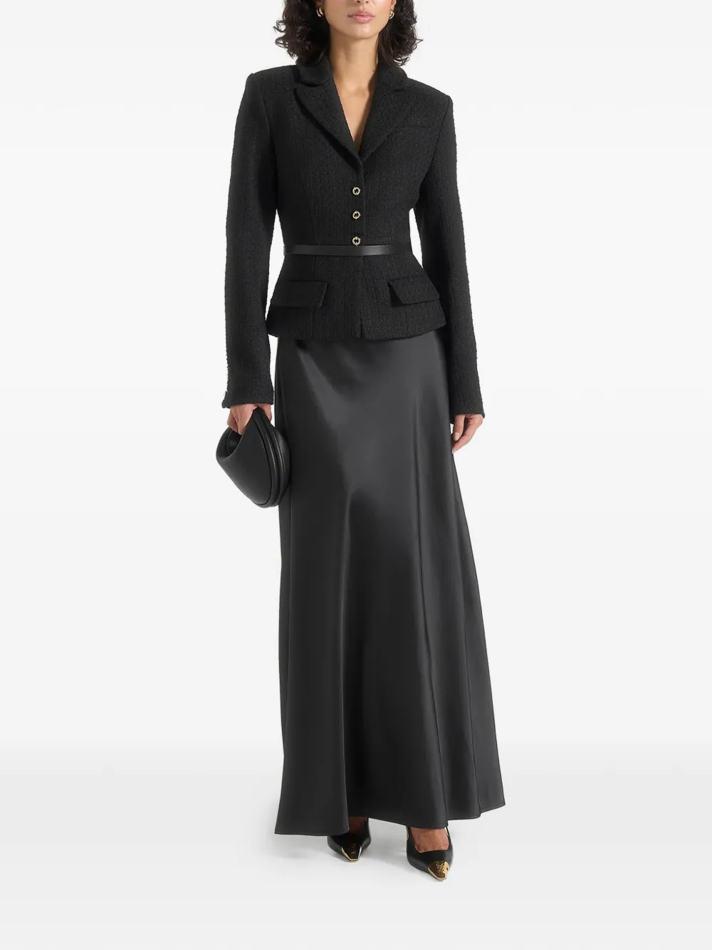 Manière De Voir Grace in black boucle and satin-belted blazer maxi dress - Nero