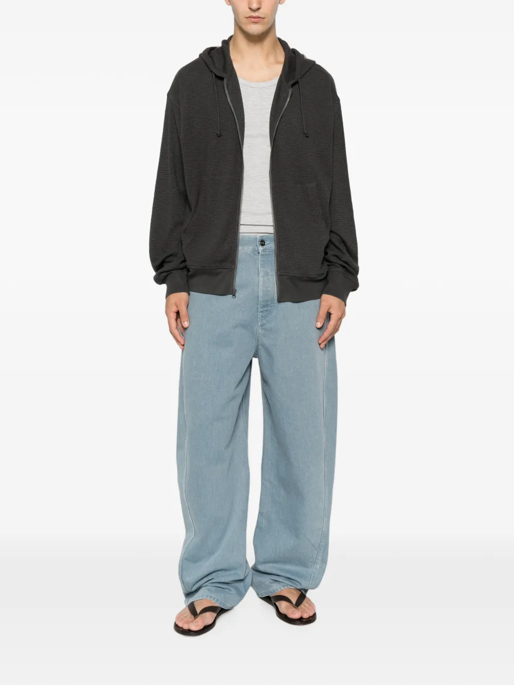 Stüssy Wafelgebreide thermo hoodie met rits Zwart