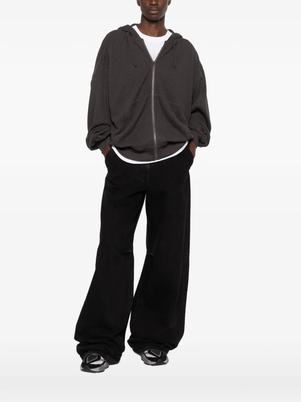 Stüssy Wafelgebreide thermo hoodie met rits Zwart