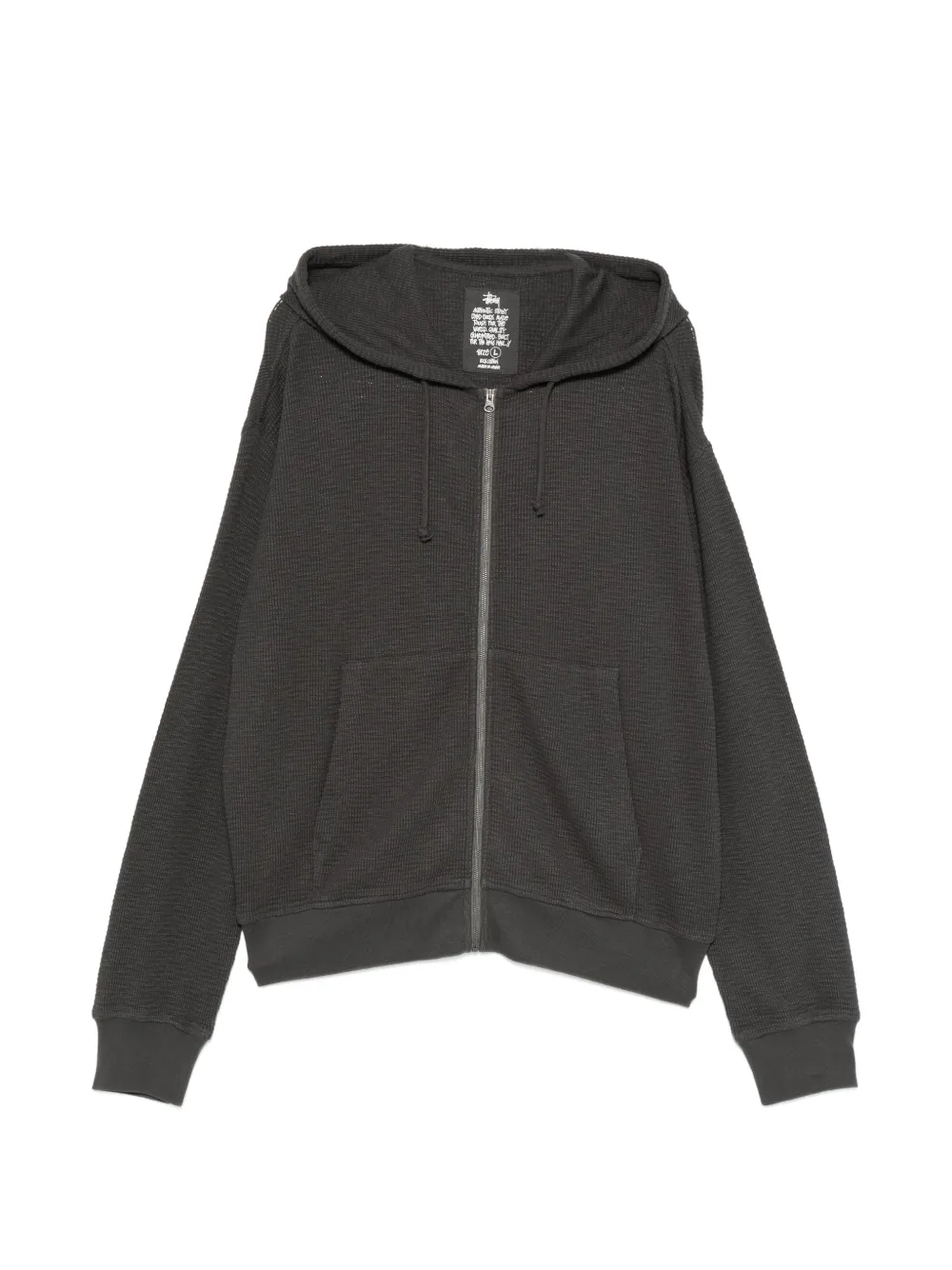 Stüssy waffle-knit zip-up thermal hoodie - Nero