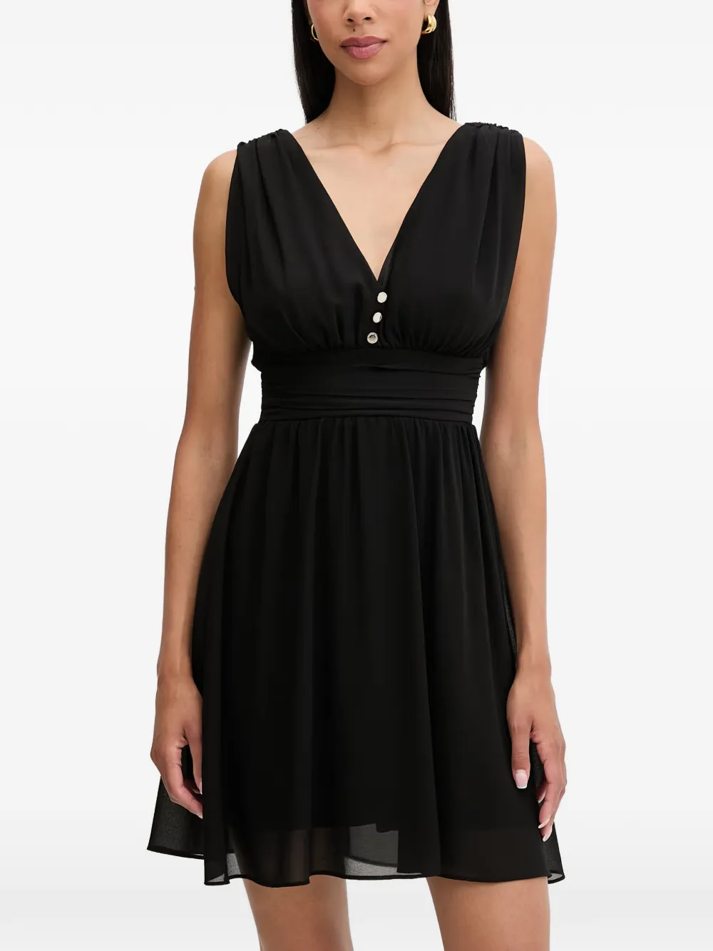 Morgan button-detail ruched mini dress - Nero