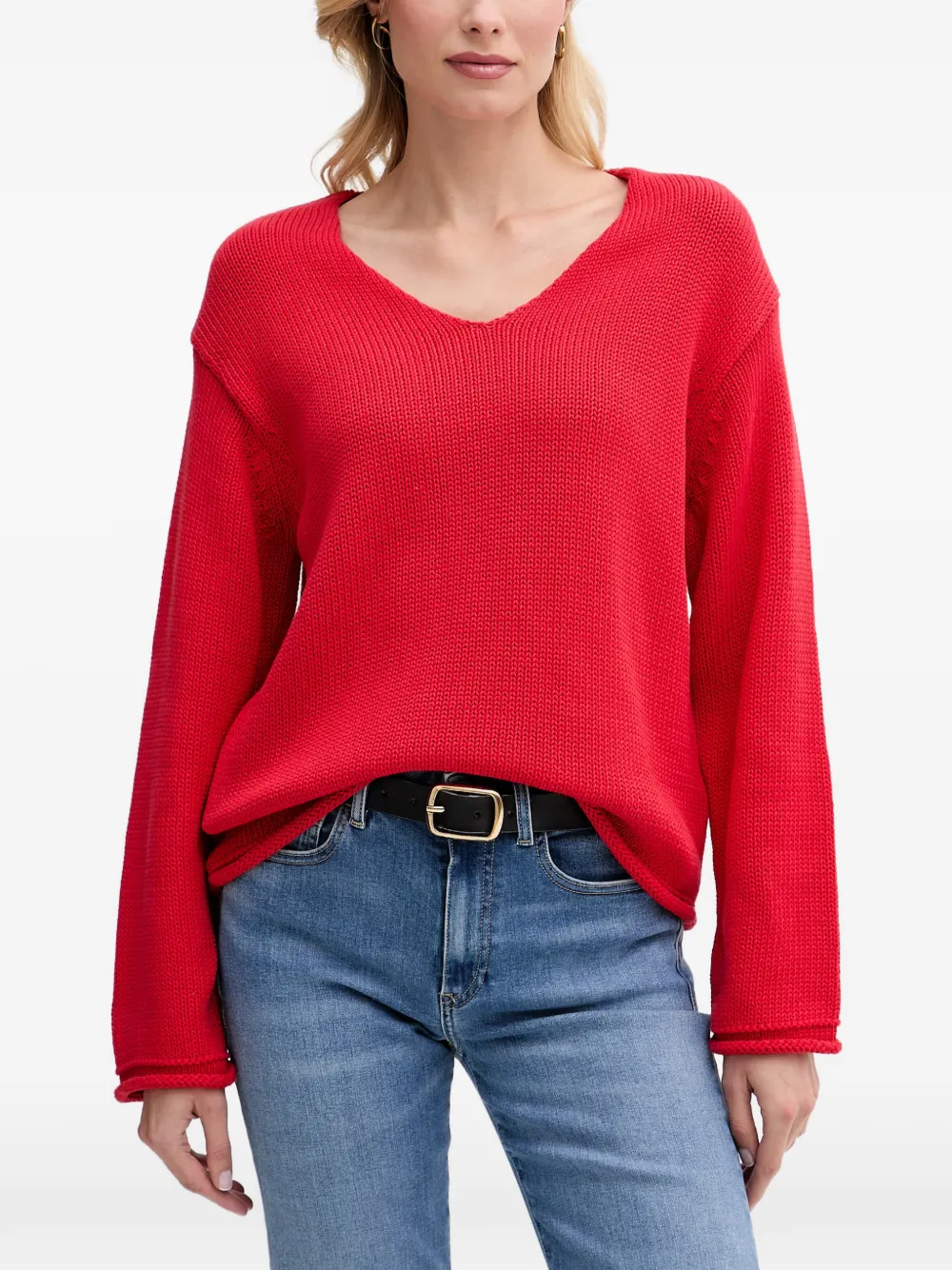 Mos Mosh MMBine V-neck dropped-shoulder sweater