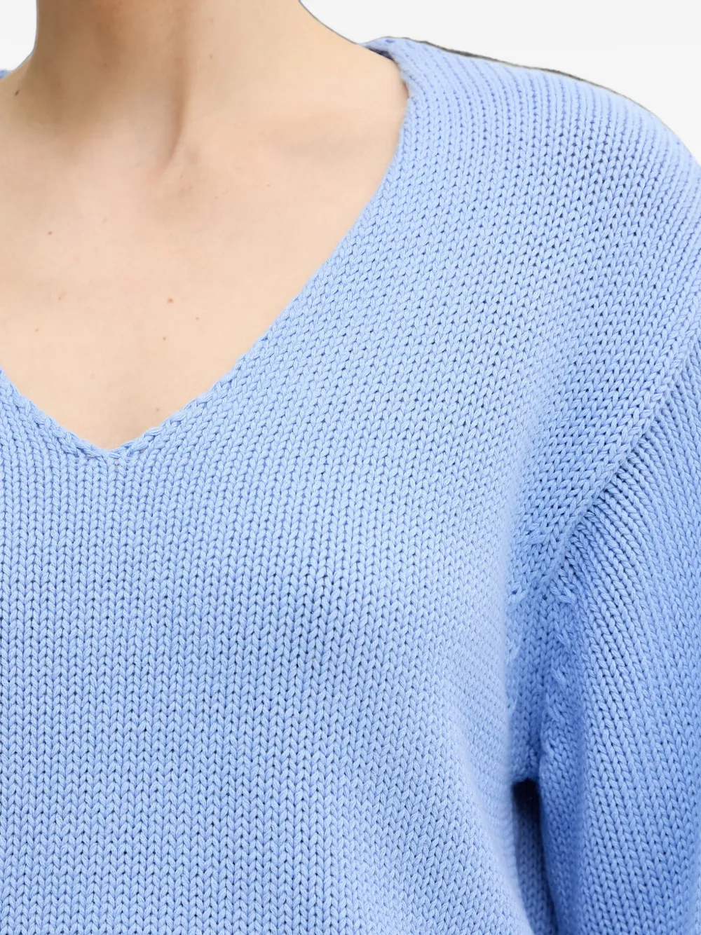 Mos Mosh MMBine chunky gebreide trui met V-hals Blauw