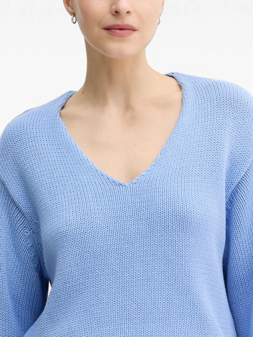Mos Mosh MMBine chunky gebreide trui met V-hals Blauw