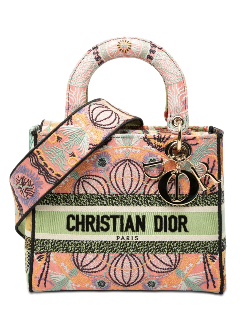 Christian Dior Pre-Owned 2020 Medium Embroidered Canvas In Lights Lady D Lite satchel - Pink
