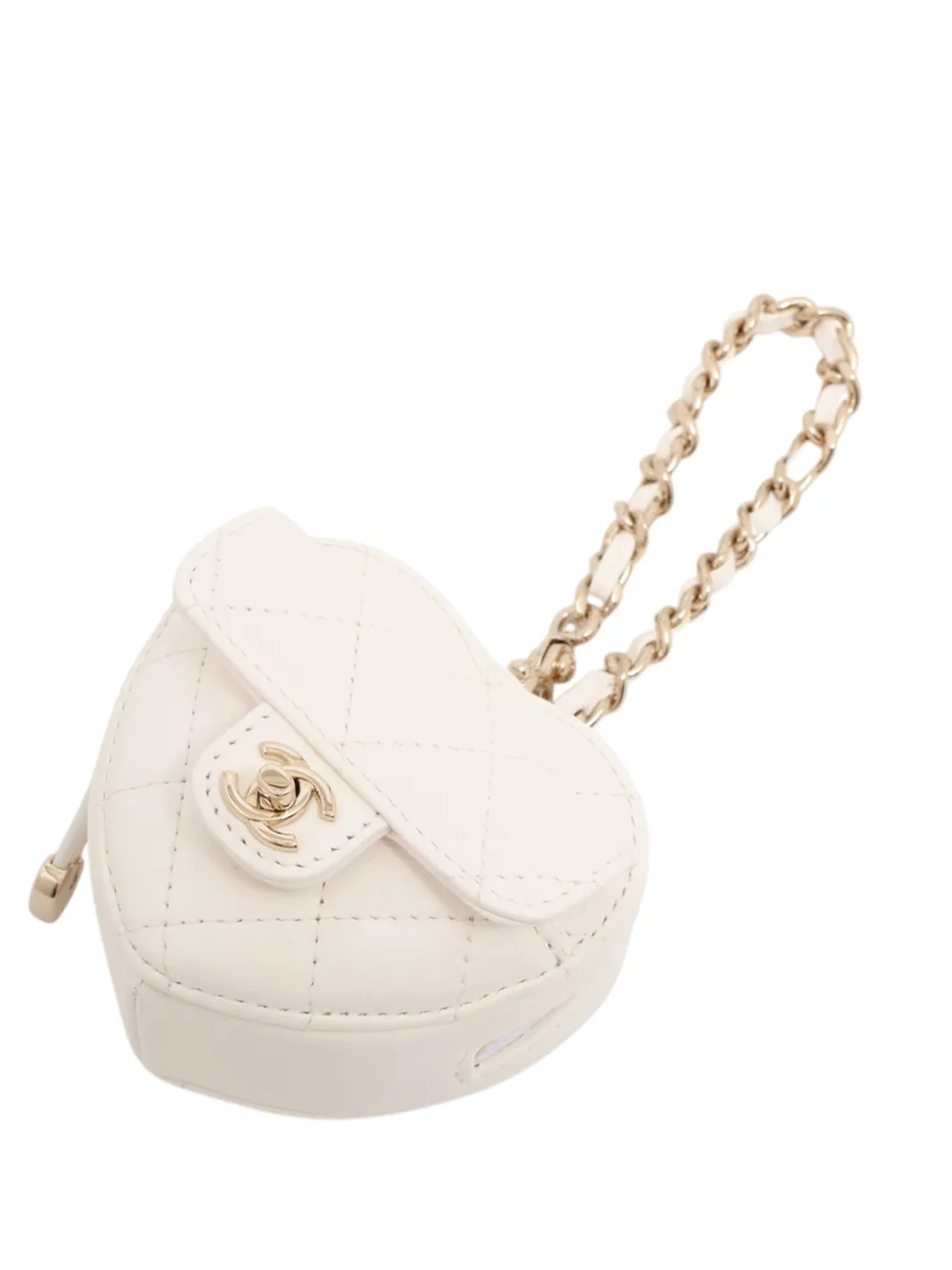 CHANEL Pre-Owned 2021-2026 Mini Lambskin CC in Love Heart and Bag Charm key chain - Bianco