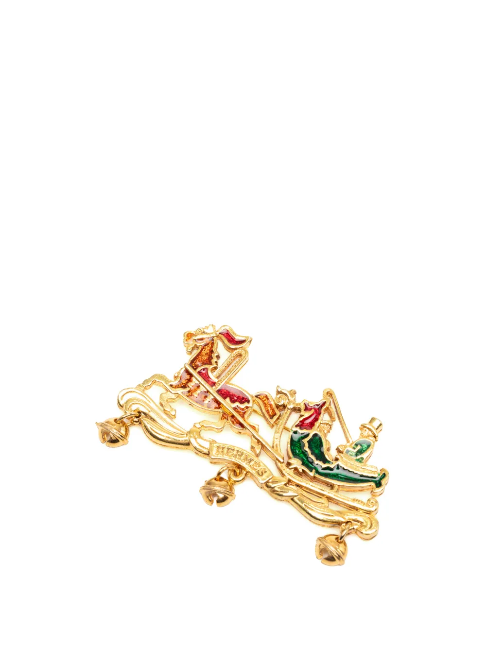 Hermès Pre-Owned 1990-2020 Gold Plated and Enamel Christmas Carriage Brooch costume brooch - Oro