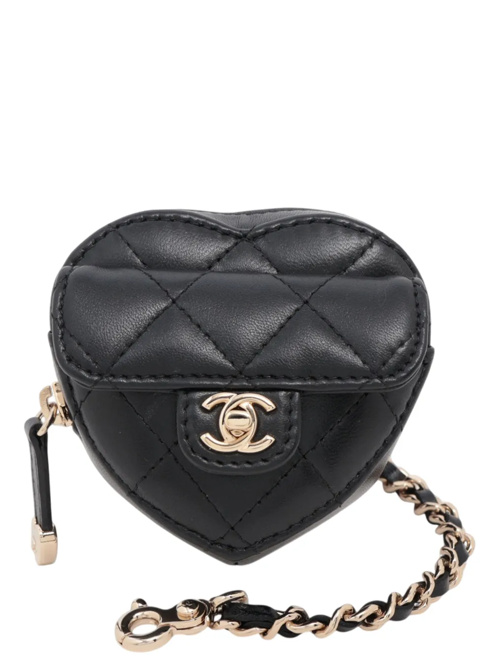 CHANEL Pre-Owned 2021-2026 Mini Lambskin CC in Love Heart and Bag Charm key chain - Nero