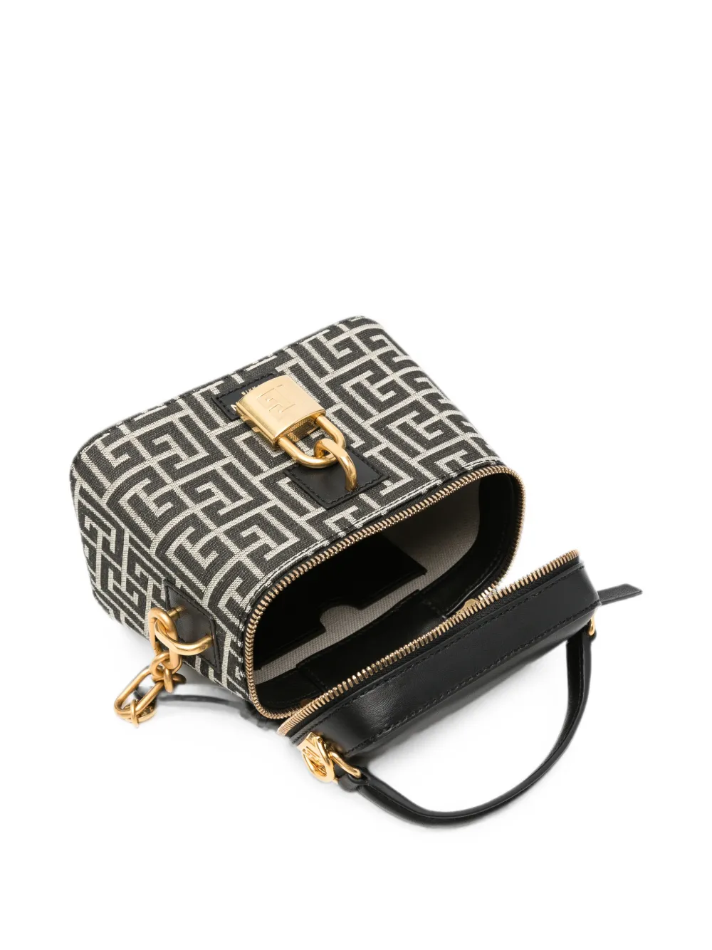 Balmain Kalfsleren mini-tas met monogram-patroon Zwart