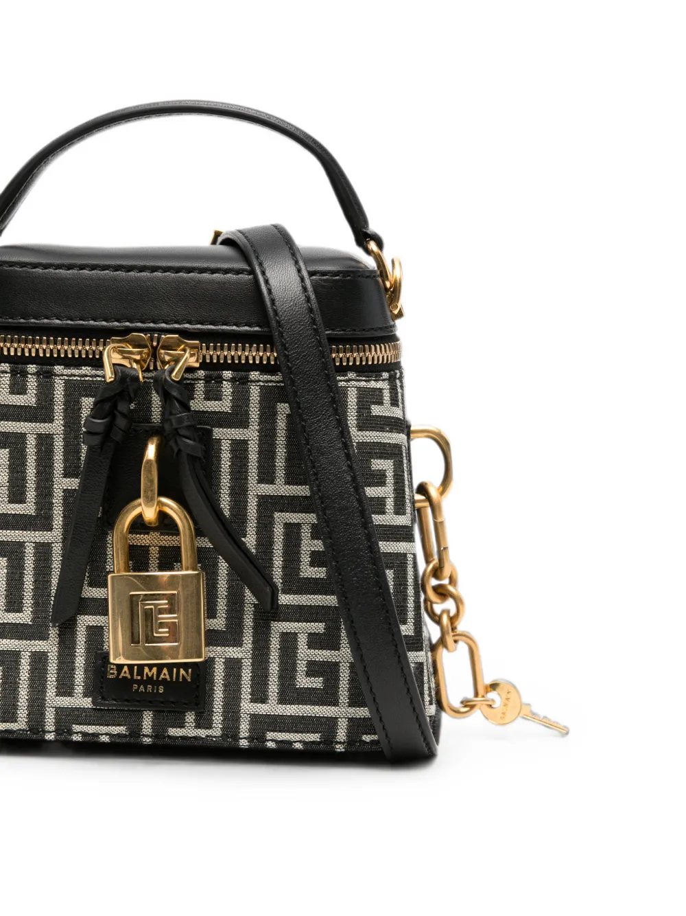 Balmain Kalfsleren mini-tas met monogram-patroon Zwart