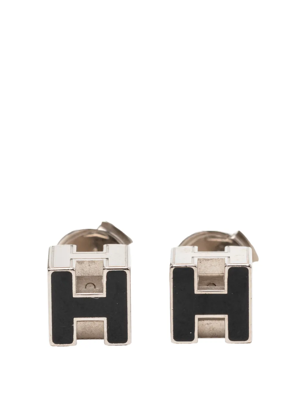 Hermès Pre-Owned 1990-2020 Palladium Plated Enamel Cage D H Push Back Earrings costume earrings - Argento