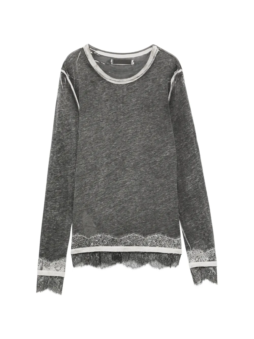 Prada Pre-Owned 2000s lace-trim long-sleeves T-shirt - Grigio
