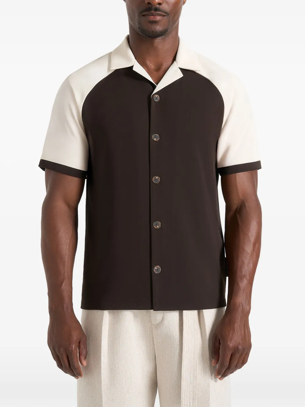 Manière De Voir Salim contrast raglan shirt brown/cream - Marrone