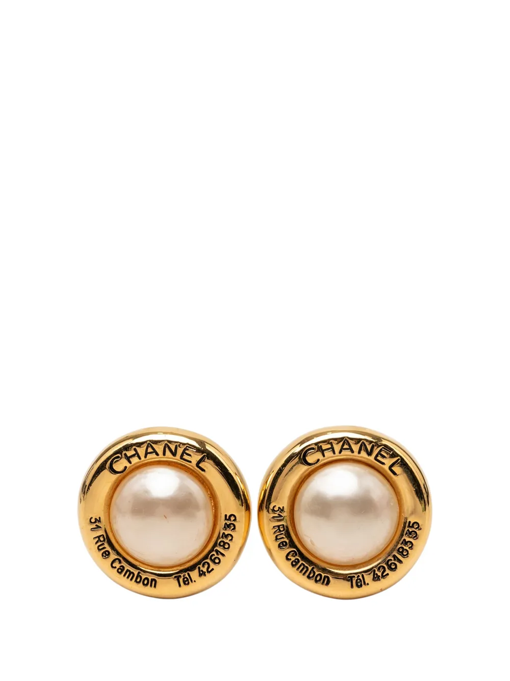 CHANEL Pre-Owned 1980-1990 Gold Plated Faux Pearl 31 Rue Cambon Clip on Earrings costume earrings - Oro