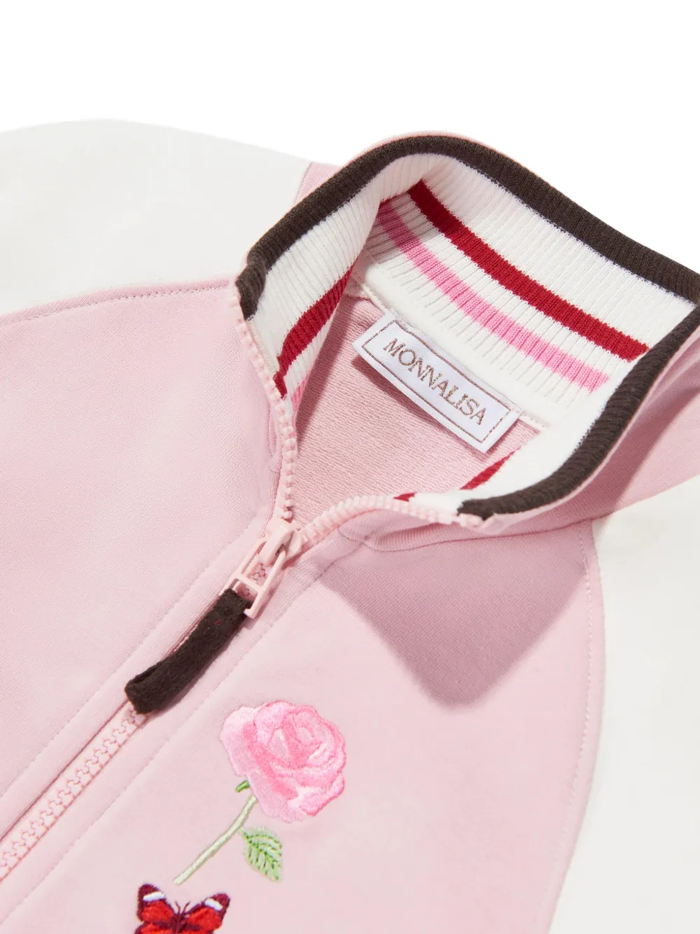 Monnalisa Jack met geborduurde bloemen en gestreepte afwerking Roze