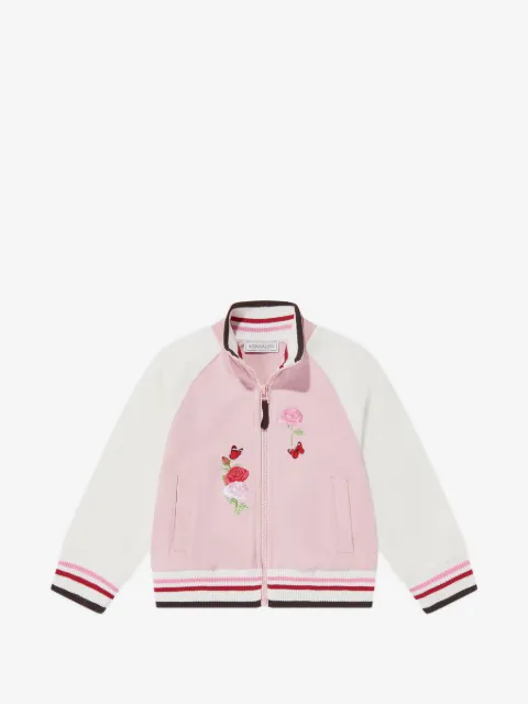 Monnalisa floral-embroidered striped-trim jacket