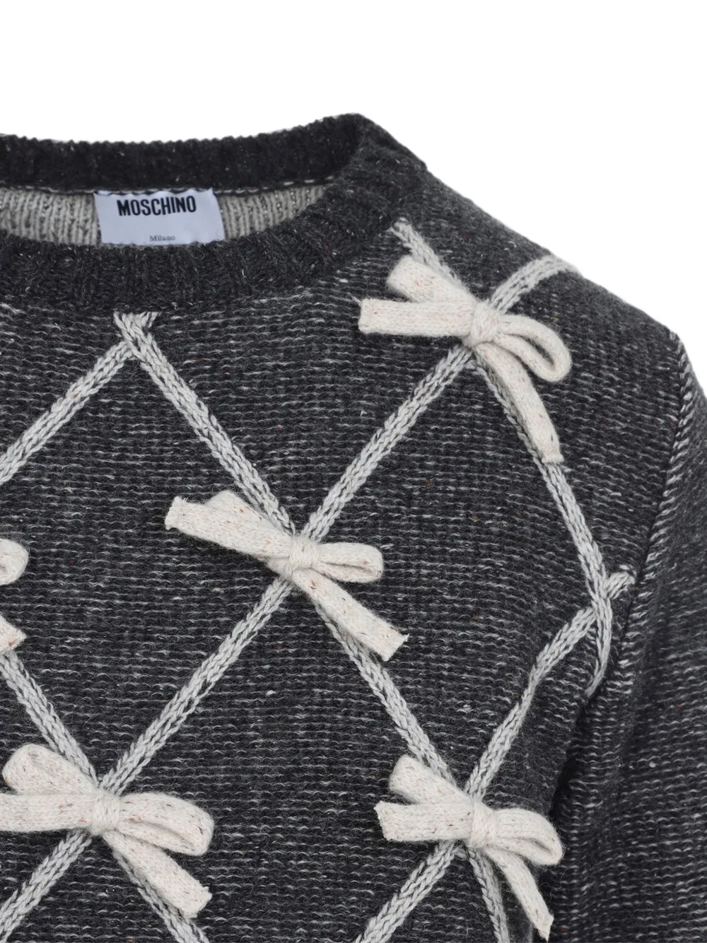 Moschino bow-embellished argyle sweater - Grey