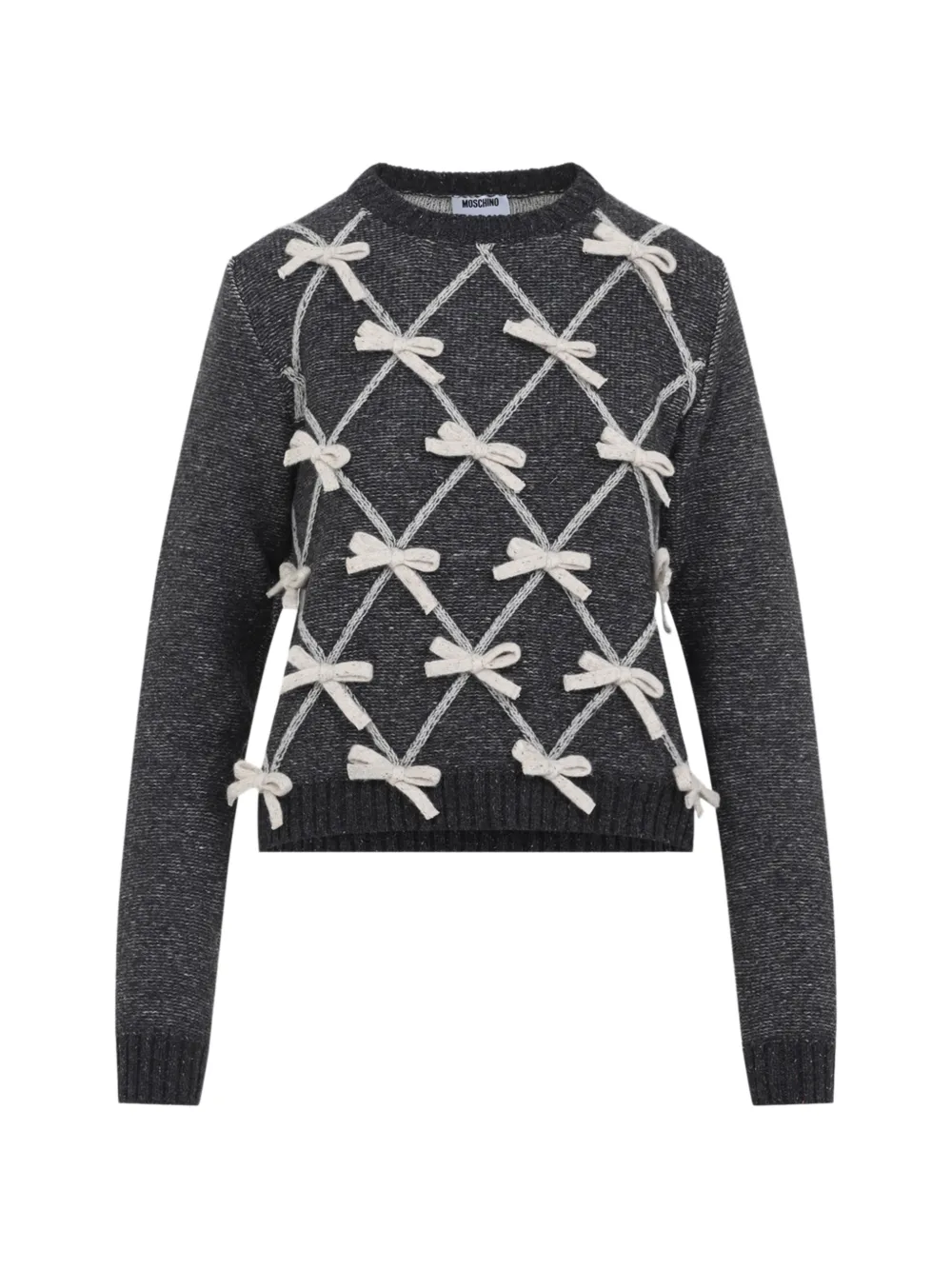 Moschino bow-embellished argyle sweater - Grigio