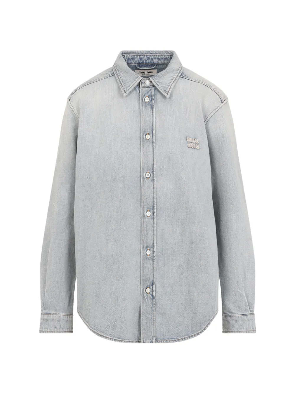 Miu Miu logo-embroidered denim shirt - Blu