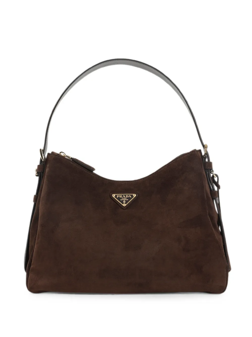 Prada logo-plaque suede shoulder bag - Braun