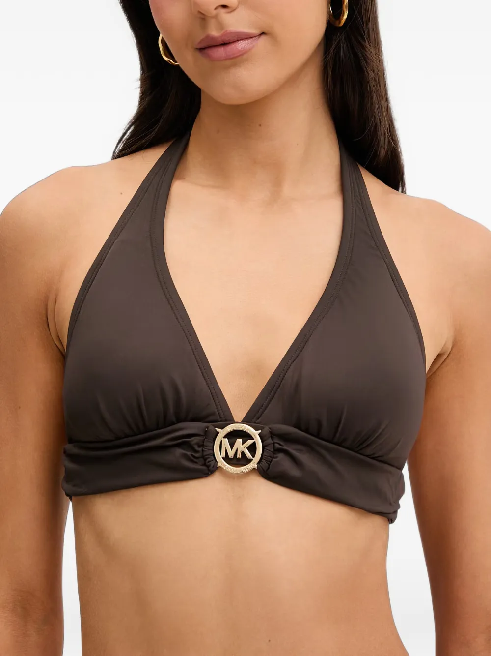 Michael Michael Kors logo halter bikini top - Marrone