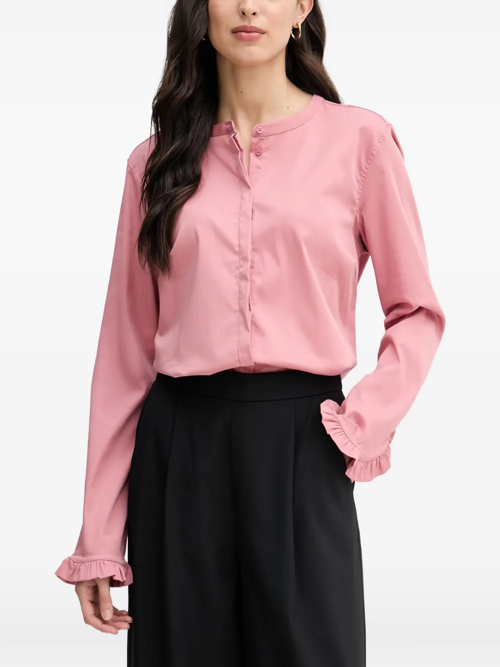 Mos Mosh MMMattie ruffle-cuff collarless shirt