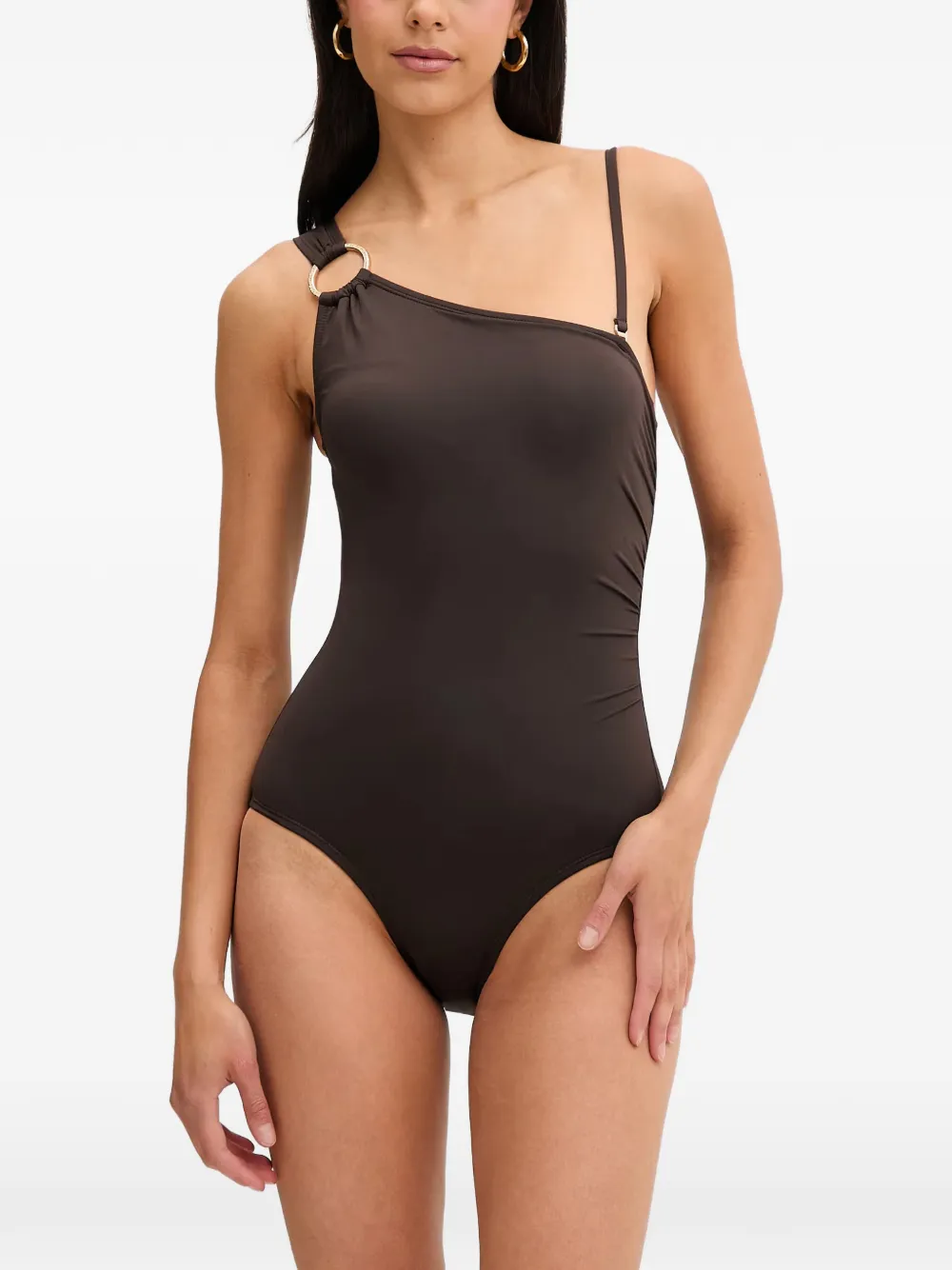 Michael Michael Kors one-shoulder ring-detail swimsuit - Marrone