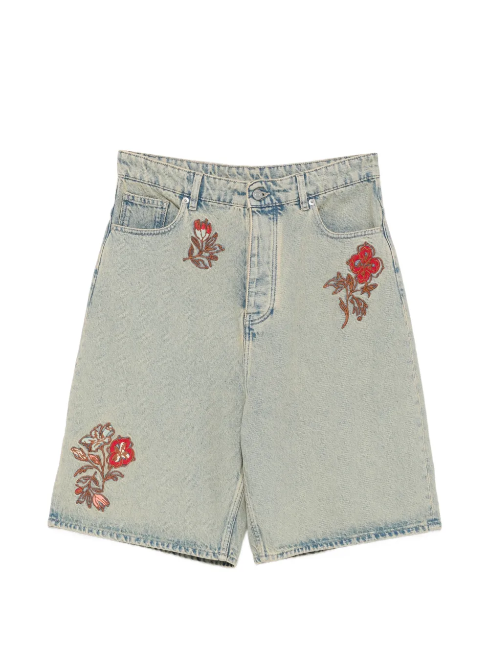 Drôle De Monsieur floral-embroidered denim shorts - Blu