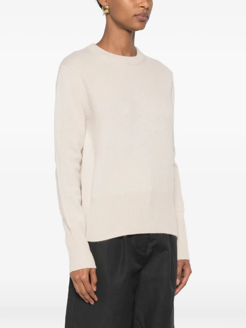 Soft Goat Trui met geribbelde afwerking en ronde hals Beige