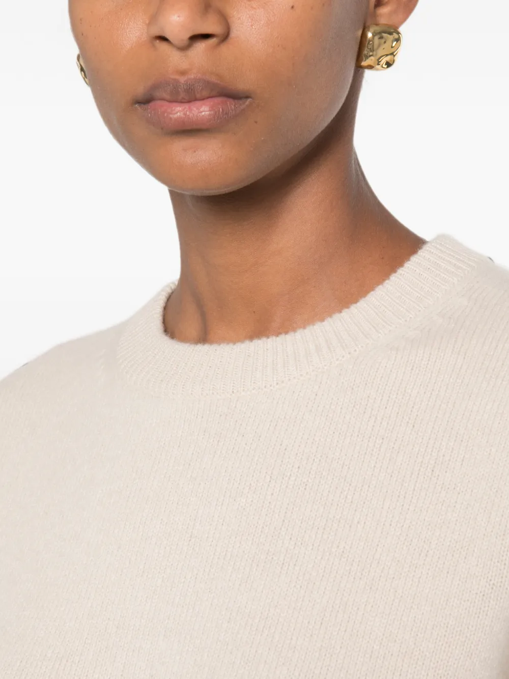 Soft Goat Trui met geribbelde afwerking en ronde hals Beige