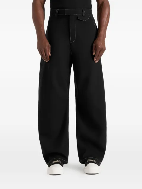Manière De Voir Marceau in black contrast-stitch barrel-leg trousers