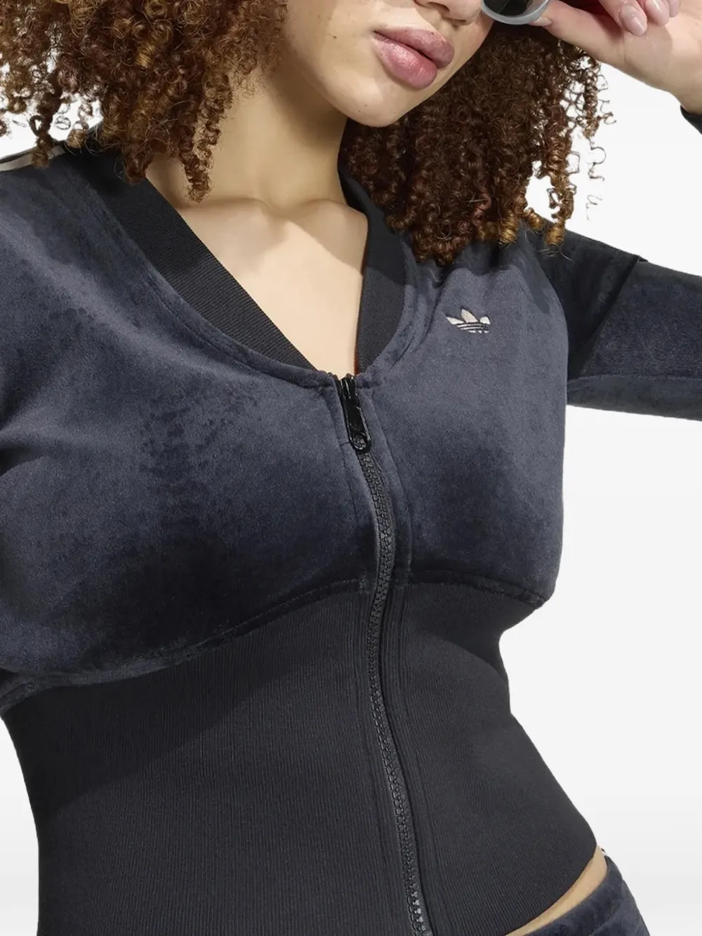 adidas Fluwelen trainingsjack met zijstreep Zwart