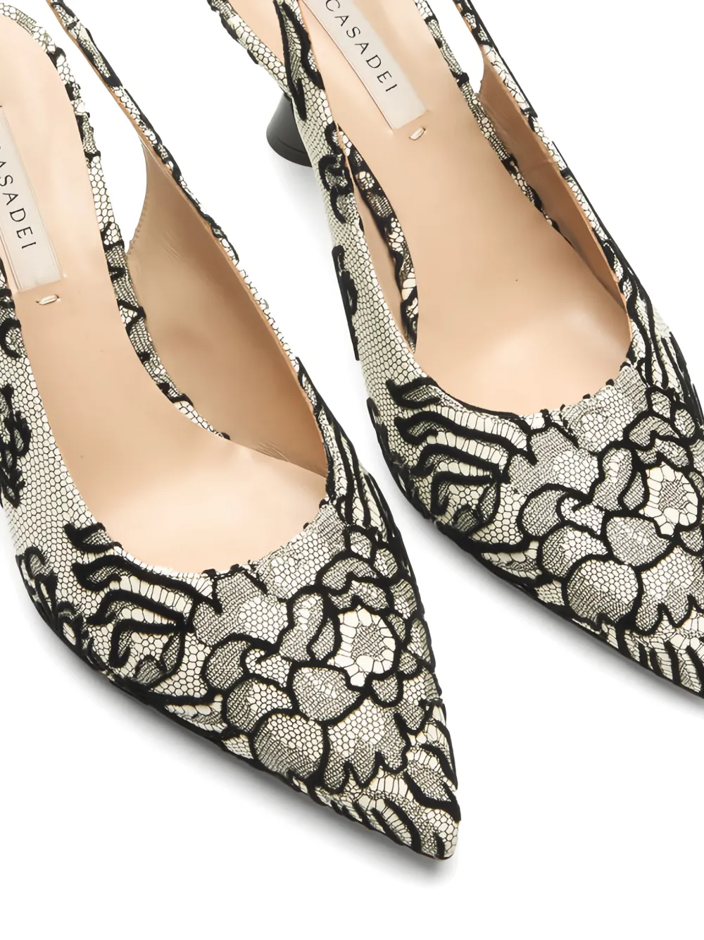 Casadei Pandora slingback pumps met bloemenkant Wit