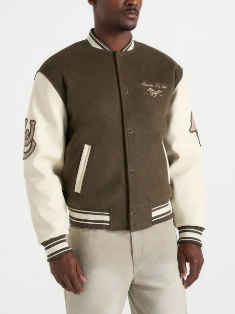 Manière De Voir equestrian wool-blend varsity jacket  - olive