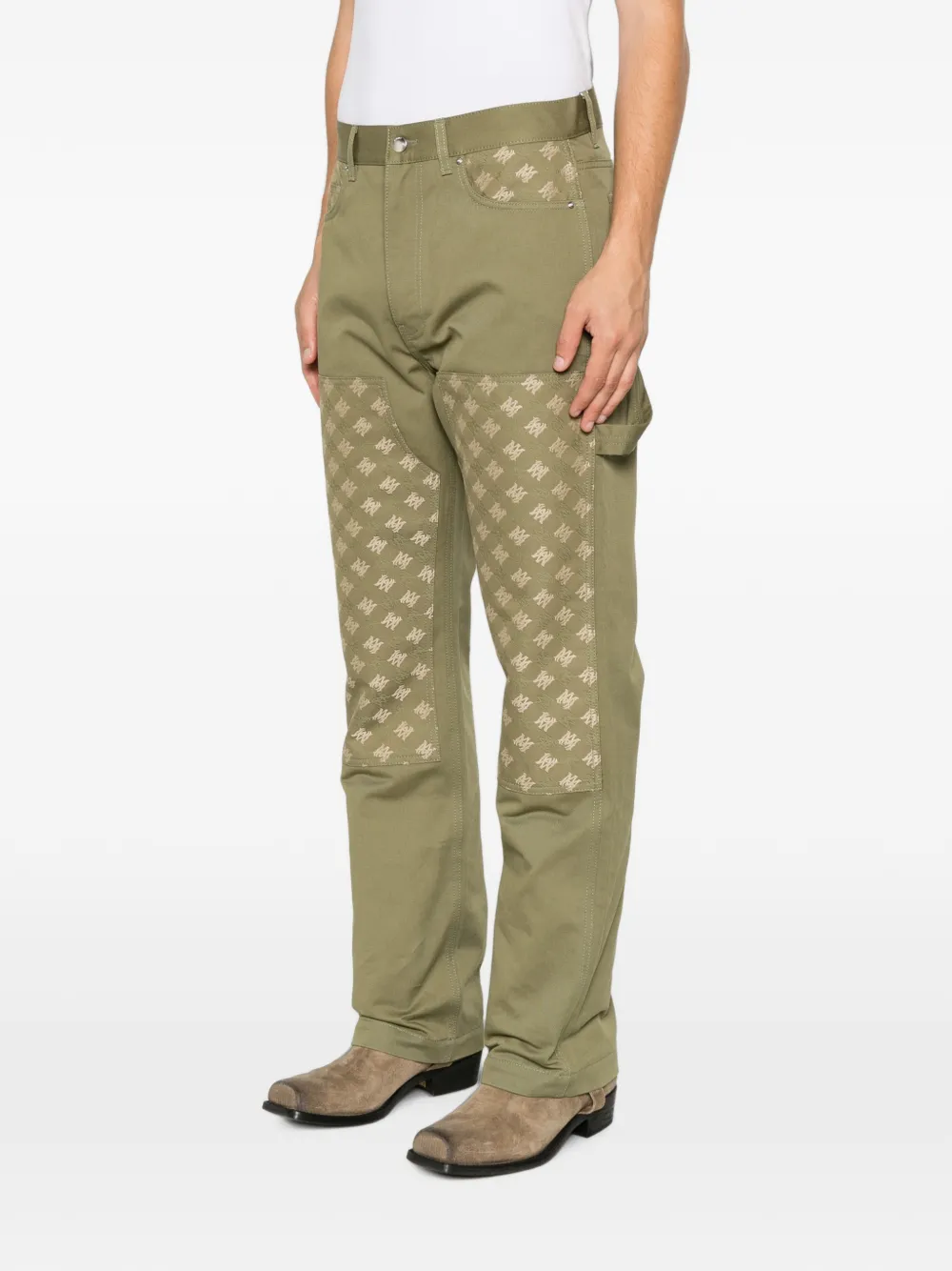 AMIRI Broek met monogram-patroon en vlakken Groen