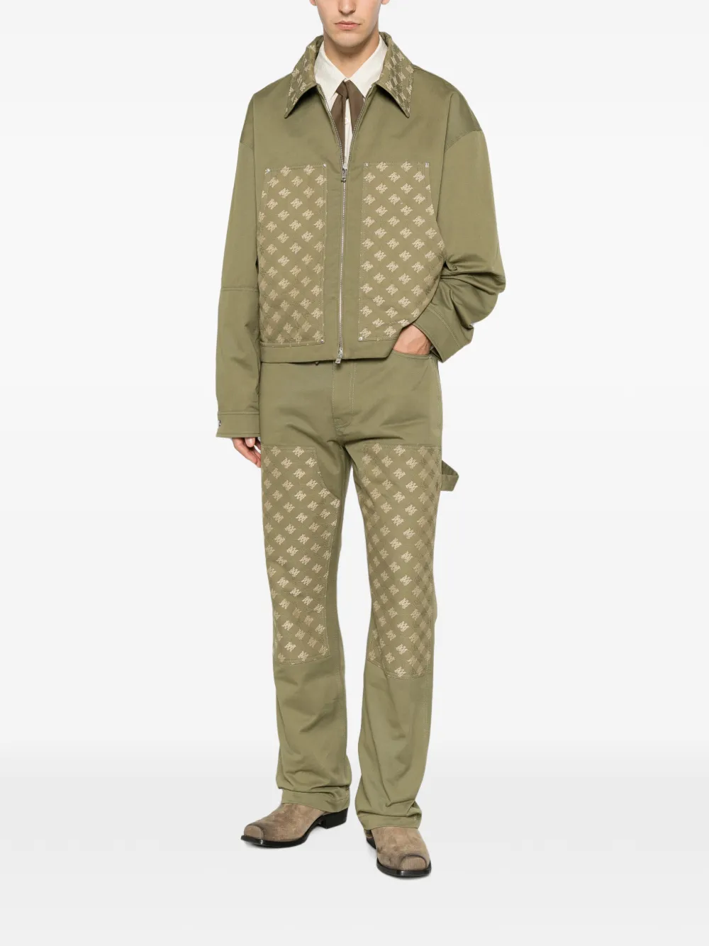AMIRI Broek met monogram-patroon en vlakken Groen