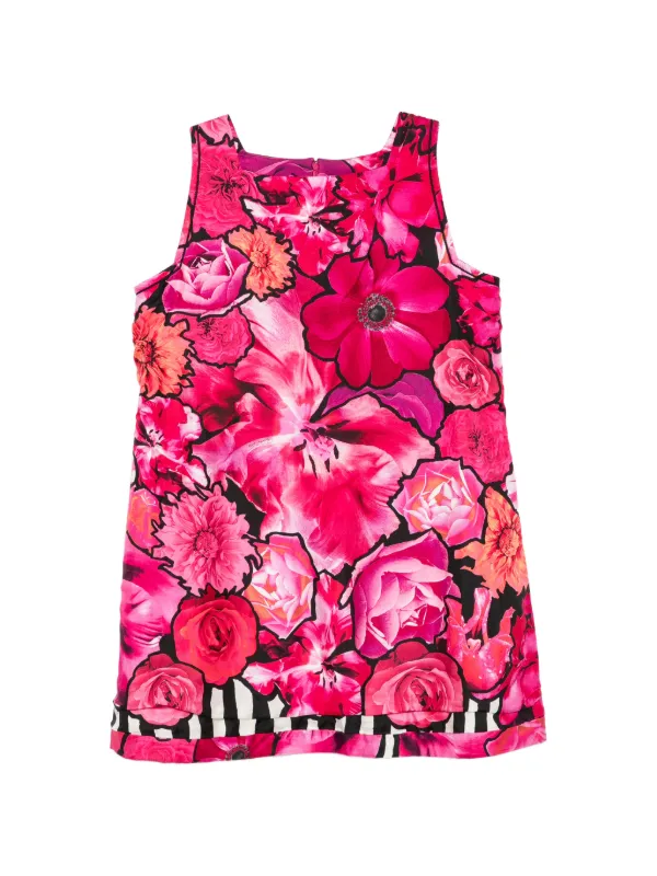 roberto cavalli 2000s dress Vintage floral-print Silk | Pink Size:US 22W Scoop-Neck Lace-up Back Maxi __with:acc0666_silver