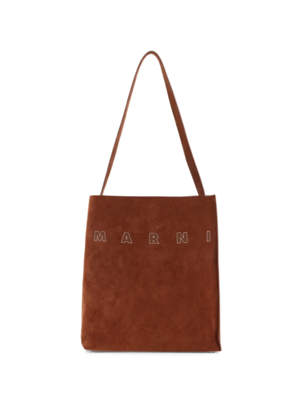 Marni small Museo logo-embroidered leather shoulder bag - Braun