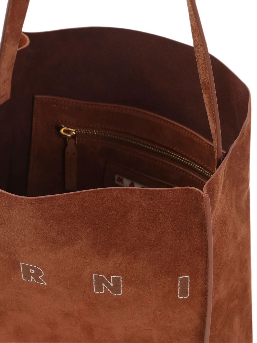 Marni Museo kleine leren schoudertas met geborduurd logo Bruin