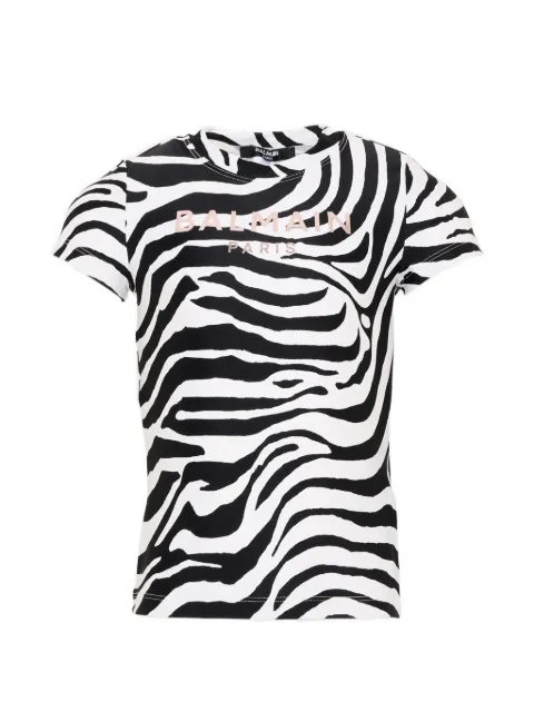 Balmain Kids zebra-print logo-print T-shirt