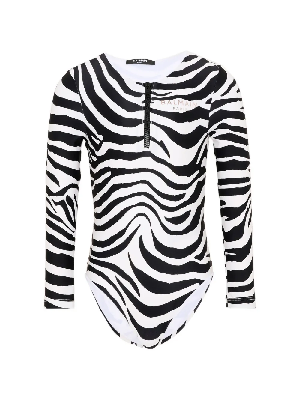 Balmain Kids zebra-print long-sleeve swimsuit - Bianco