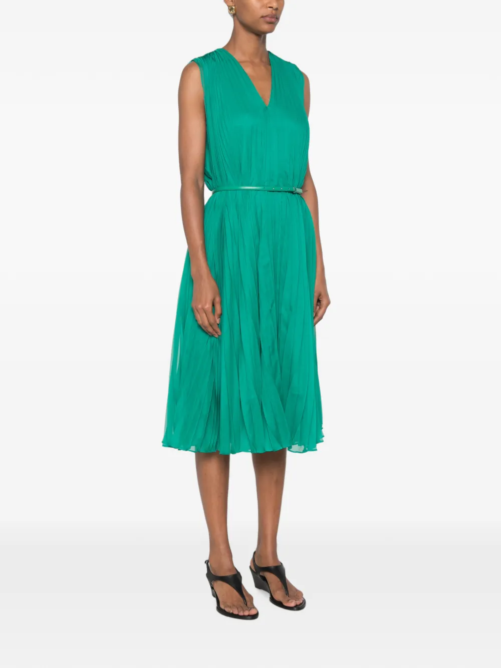 Max Mara Mxecapsula geplooide midi-jurk met ceintuur Groen