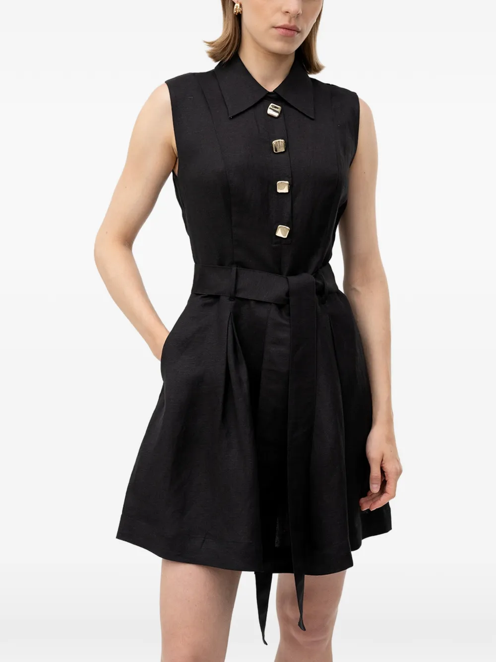 HUGO belted sleeveless mini dress - Schwarz