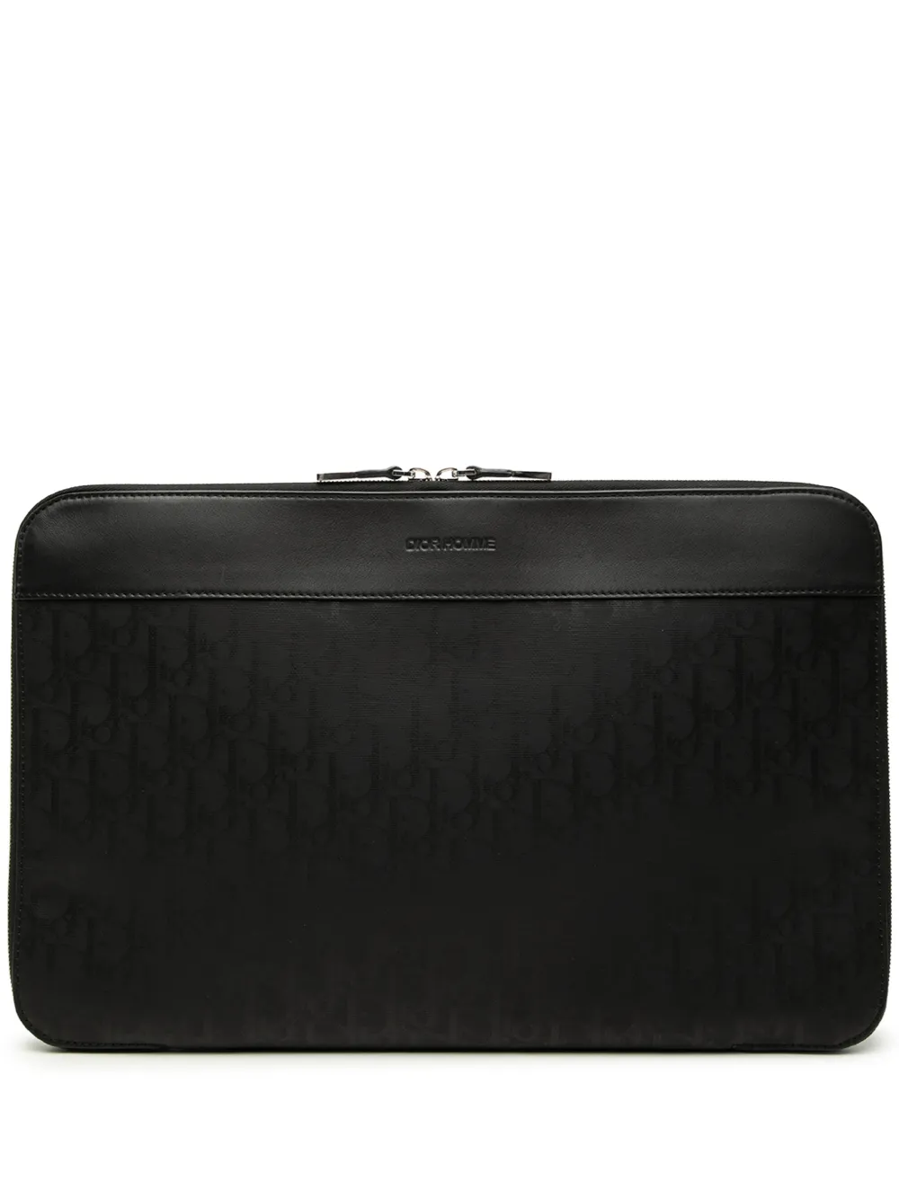 Christian Dior Pre-Owned 2015 Oblique Coated Canvas Homme Zip Laptop Sleeve business bag - Black