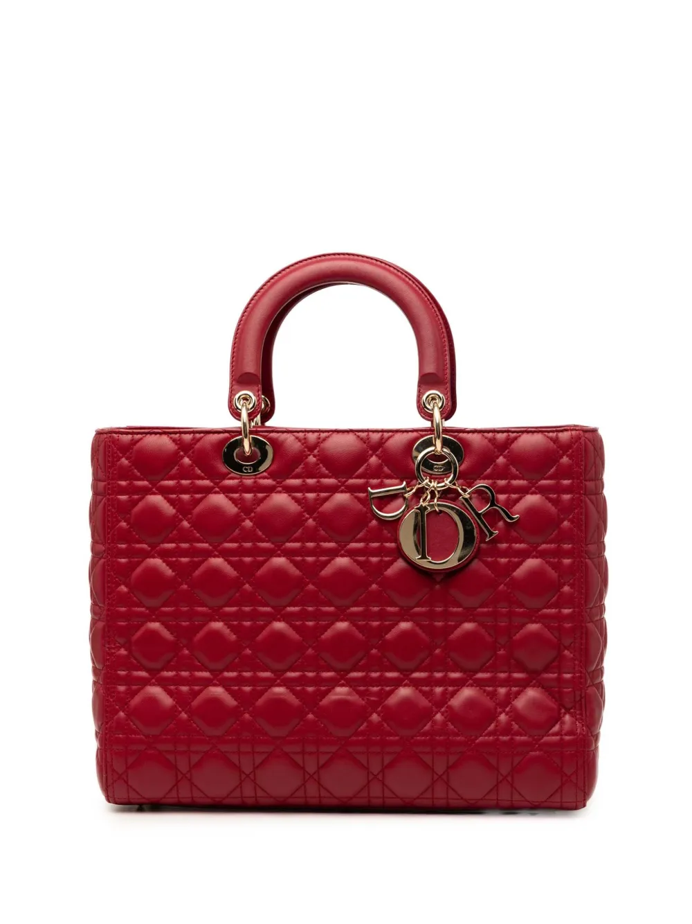 Christian Dior Pre-Owned 2018 Large Lambskin Cannage Lady Dior satchel - Red