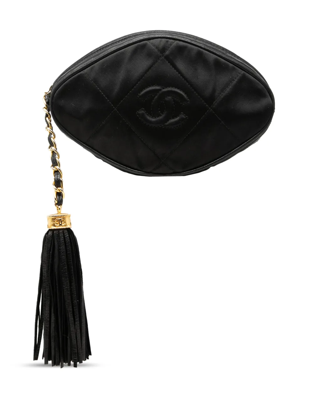 CHANEL Pre-Owned 1989-1991 CC Quilted Satin Tassel clutch bag - Nero