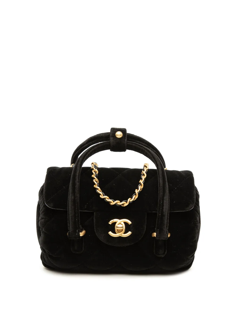 CHANEL Pre-Owned 2021-2026 Mini Quilted Velvet Top Handle Flap satchel - Nero